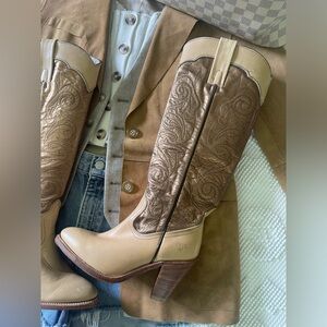 FRYE | Metallic Gold Stitched Knee High Boots